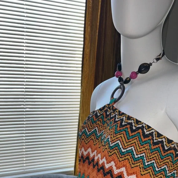 Magic Strapless Chevron Maxi Dress in Orange, Teal, Black, White - Picture 12 of 14